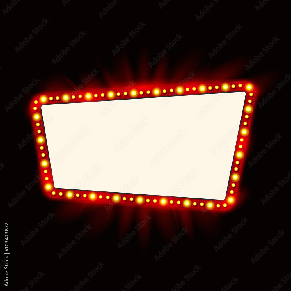 Retro light banner. Vector glowing theater cinema Sign. Retro red shining  light billboard Stock Vector | Adobe Stock
