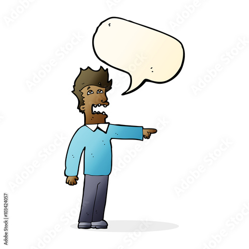 cartoon man accusing with speech bubble
