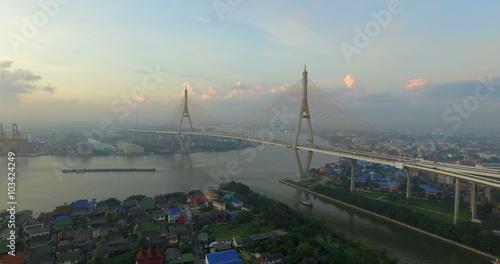 bhumibhol bridge crossing chaopraya river in bangkok thailand photo