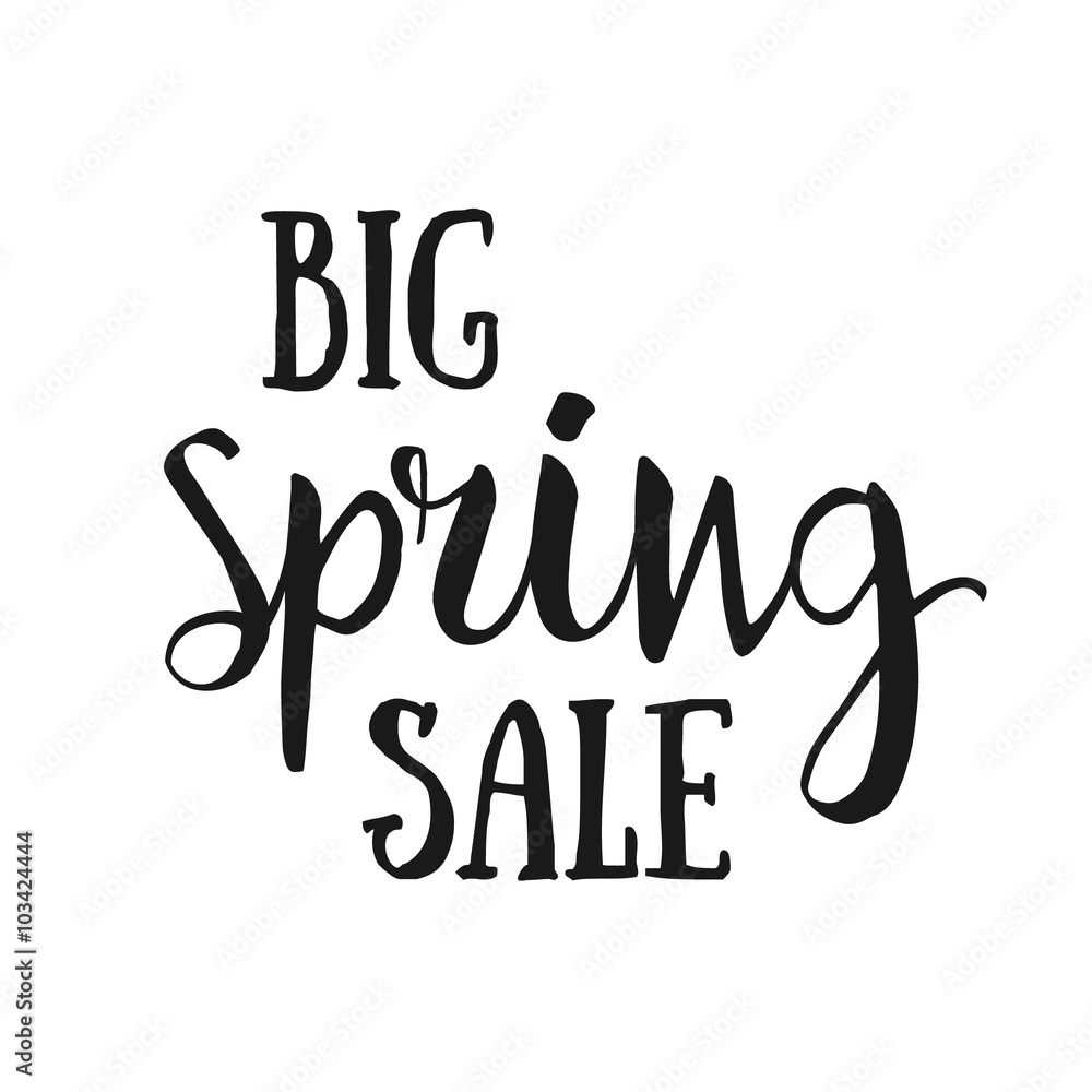 Big Spring Sale Lettering Typography Design. Vector Spring Sale lettering logo. Hand drawn spring sale lettering banner. Vector isolated Spring typography design element. Big Spring Clearance