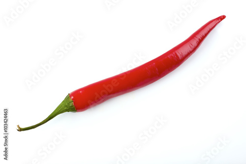 Single chilli pepper isolated on white background