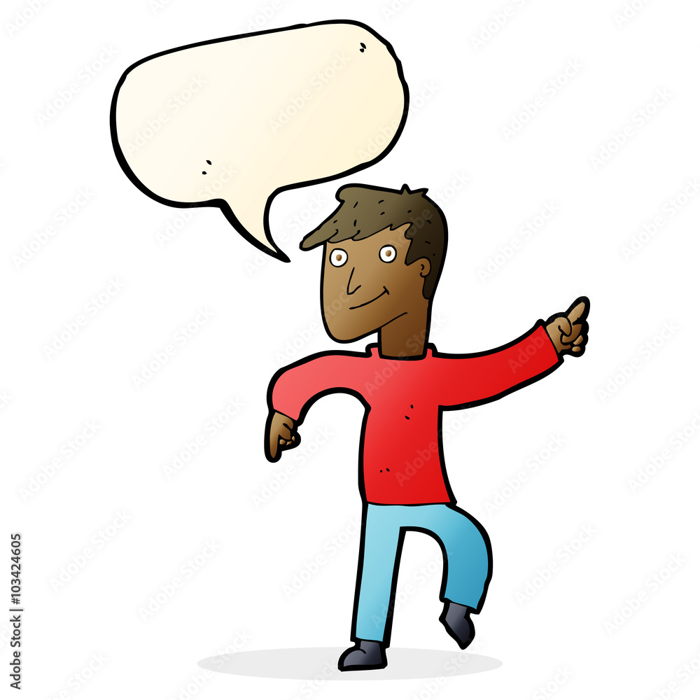 cartoon happy man pointing with speech bubble cartoon happy man pointing with speech bubble