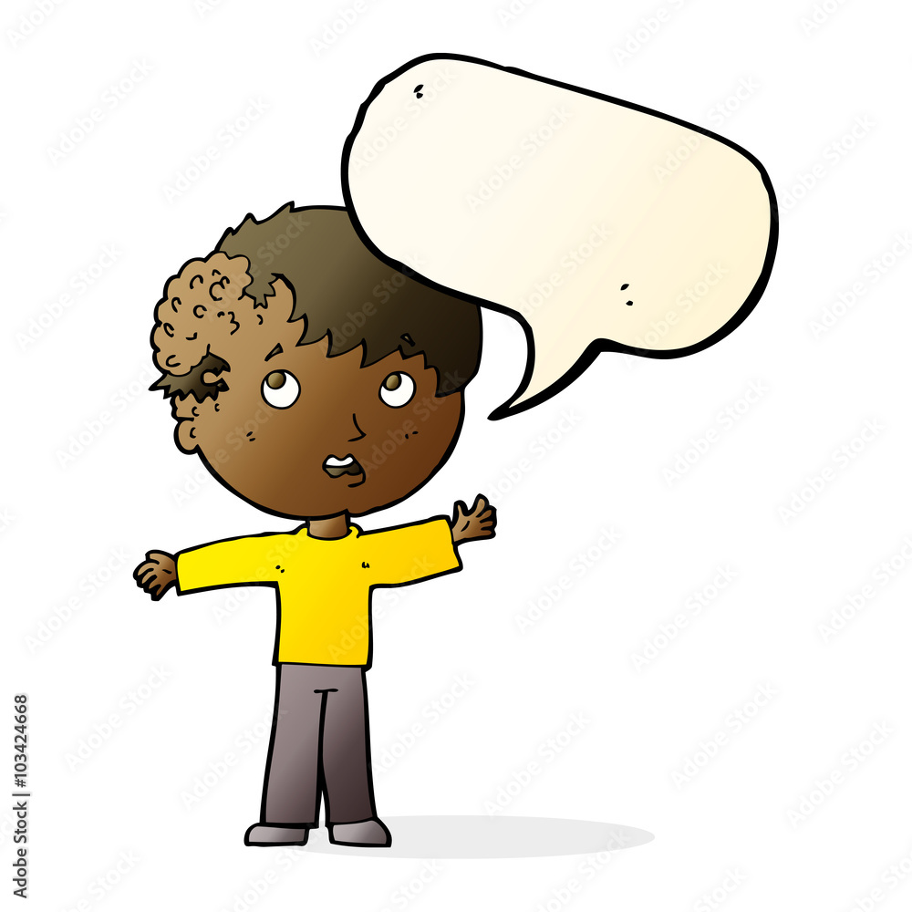 cartoon boy with growth on head with speech bubble cartoon boy with growth on head with speech bubble