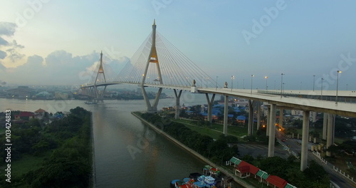 bhumibhol bridge crossing chaopraya river in bangkok thailand photo