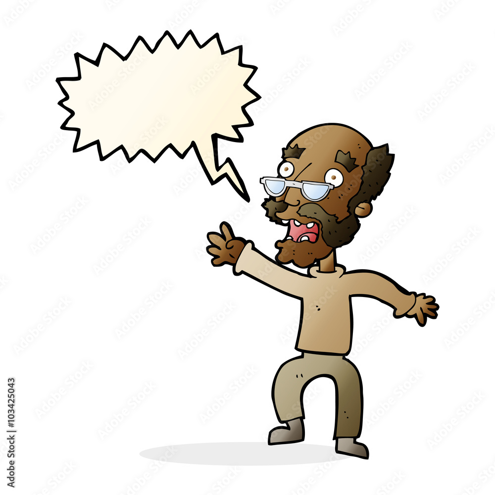 cartoon frightened old man with speech bubble cartoon frightened old man with speech bubble