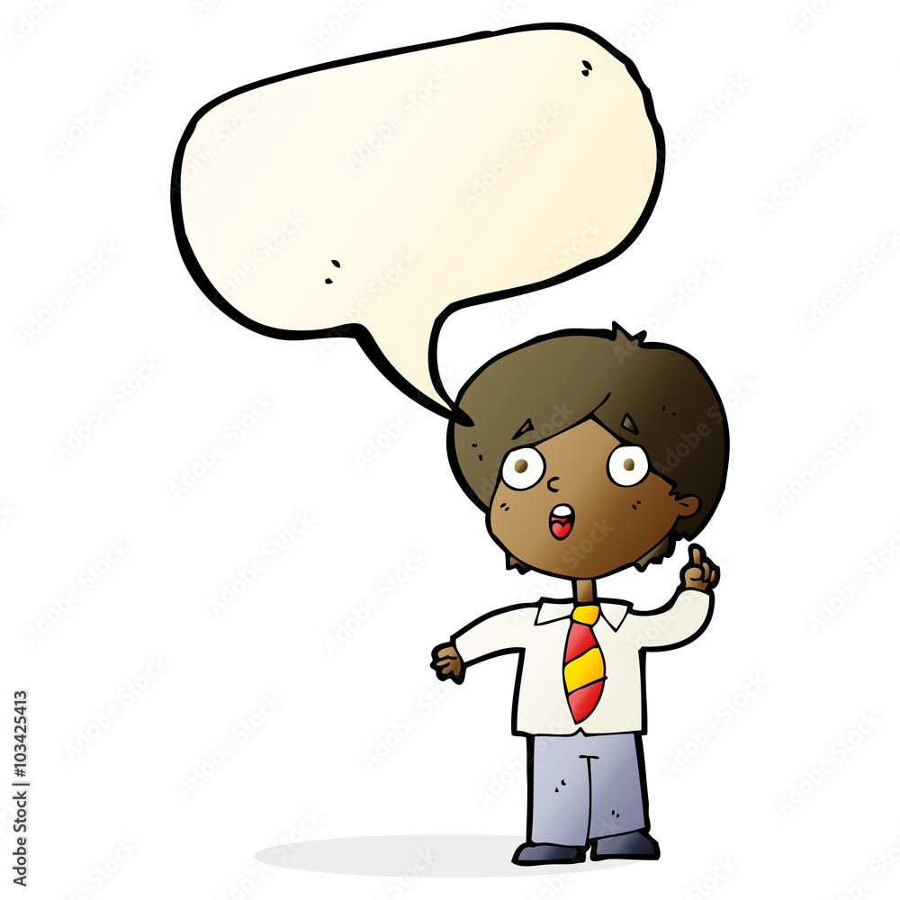 cartoon schoolboy answering question with speech bubble cartoon schoolboy answering question with speech bubble