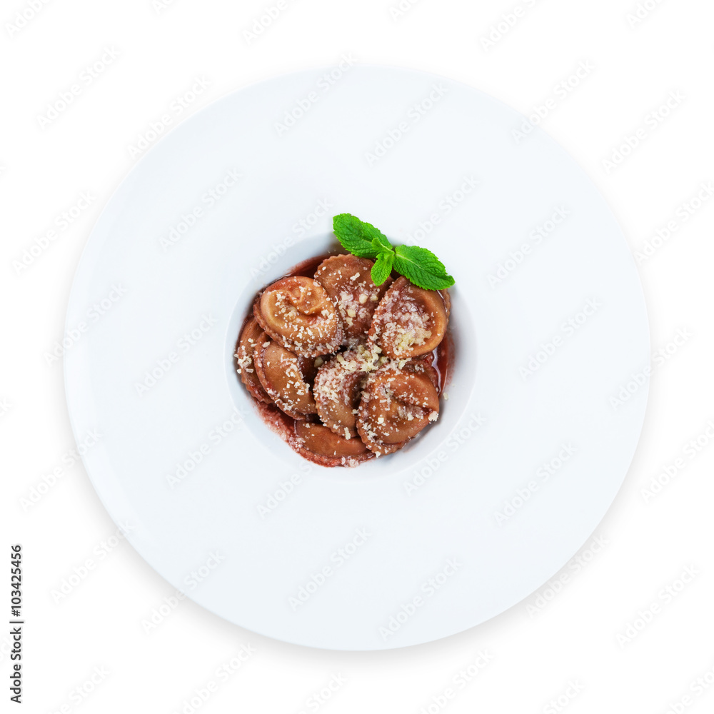Red beetroot ravioli with blue cheese filling Red beetroot ravioli with blue cheese filling