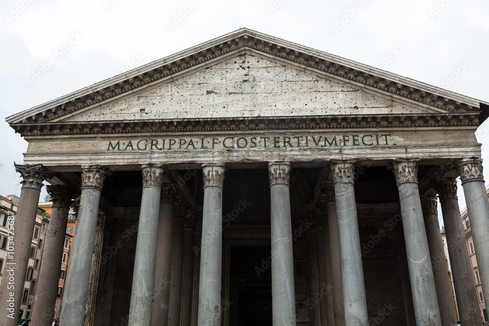 Facade of the Pantheon , temple for all Roman Gods  Rome, Italy.