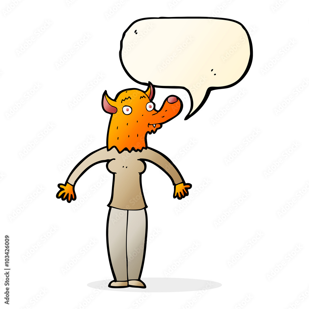cartoon friendly fox woman with speech bubble cartoon friendly fox woman with speech bubble
