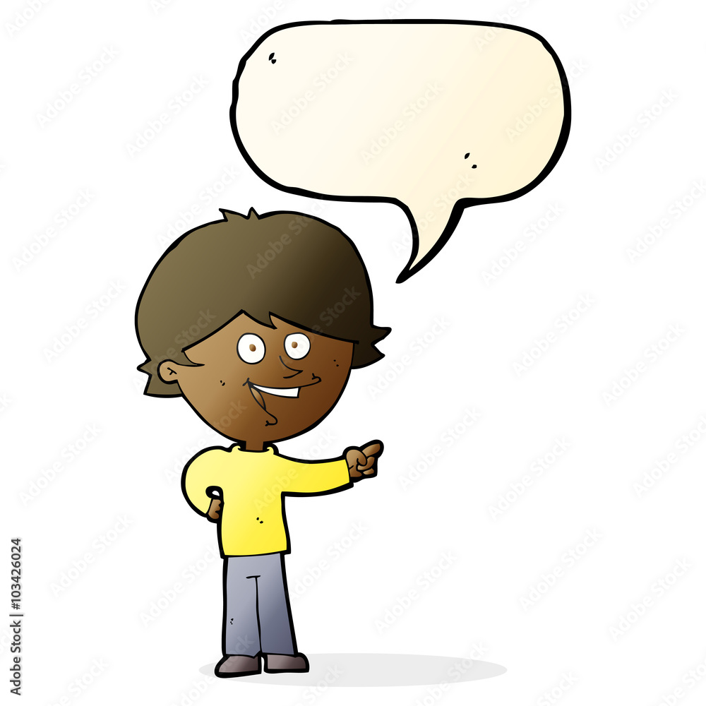 cartoon boy laughing and pointing with speech bubble cartoon boy laughing and pointing with speech bubble