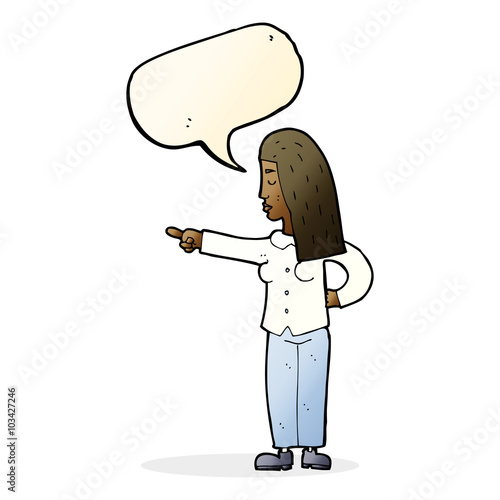 cartoon woman pointing with speech bubble