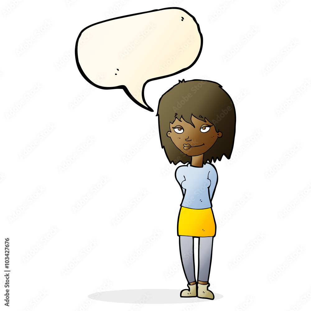 Fototapeta premium cartoon happy woman with speech bubble