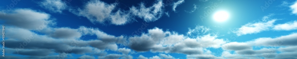 the sun in the clouds, view of clouds in the blue sky, a beautiful sunny sky