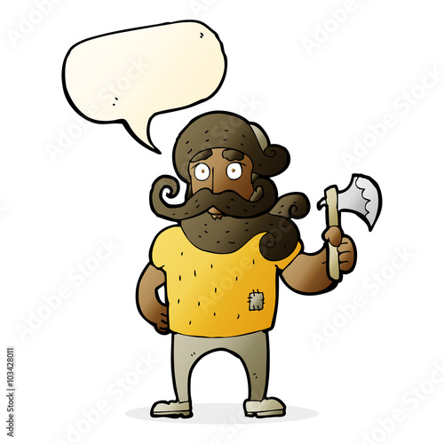 cartoon lumberjack with axe with speech bubble