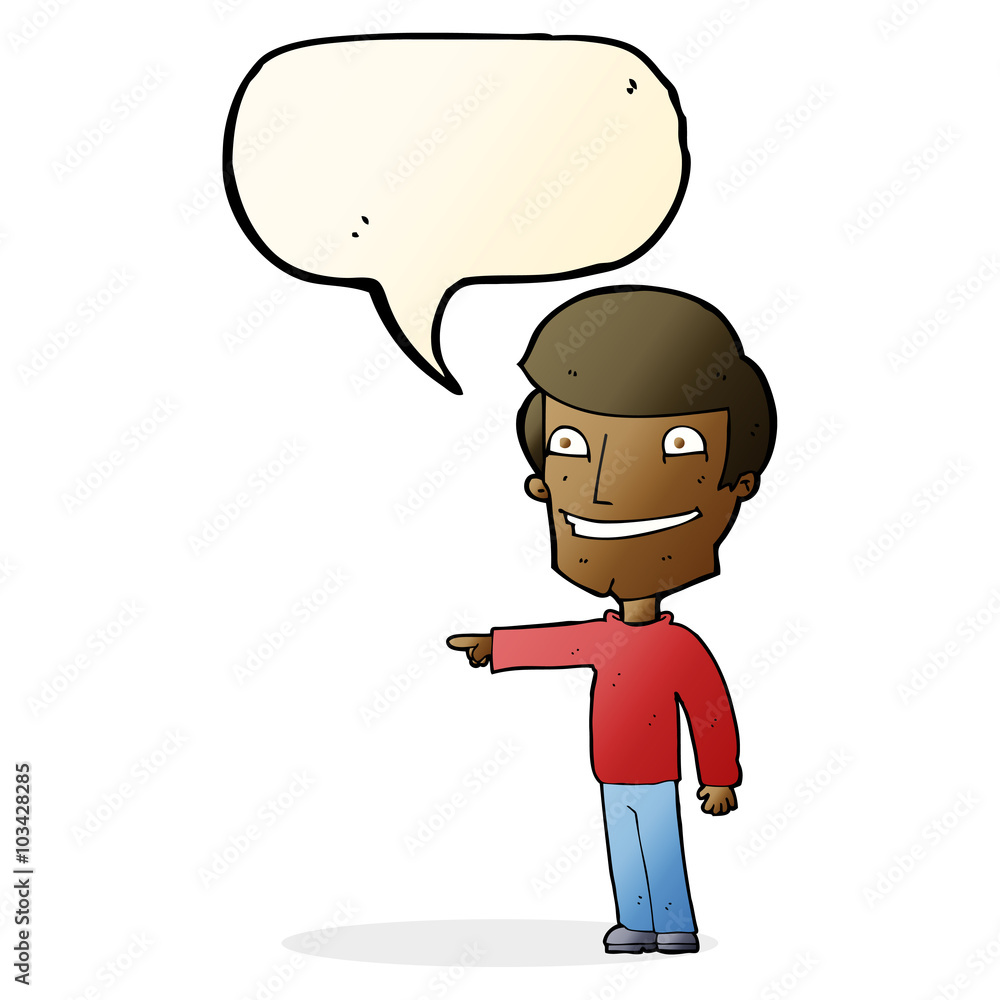 cartoon happy man pointing with speech bubble cartoon happy man pointing with speech bubble
