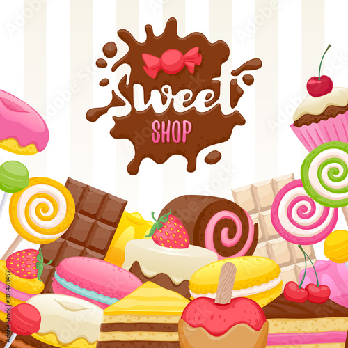 Assorted sweets colorful background.