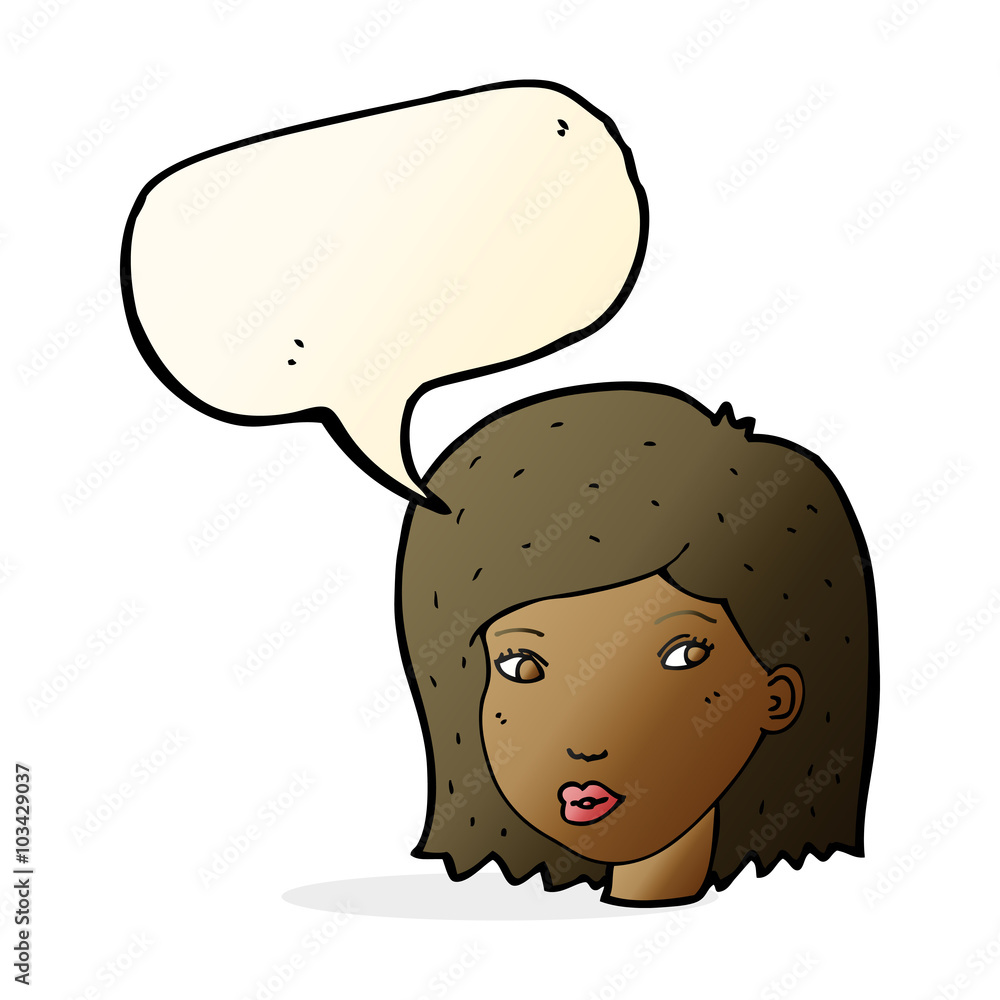 cartoon female face with speech bubble cartoon female face with speech bubble