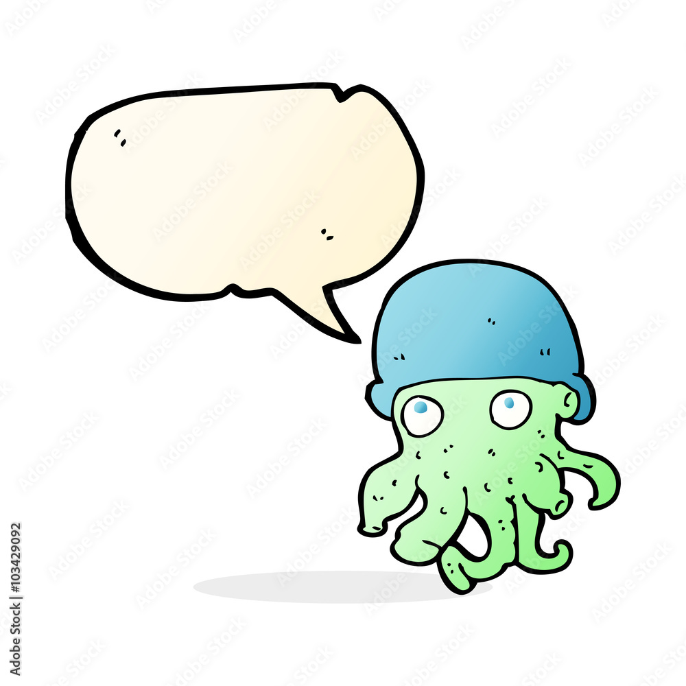 cartoon alien head wearing hat with speech bubble cartoon alien head wearing hat with speech bubble