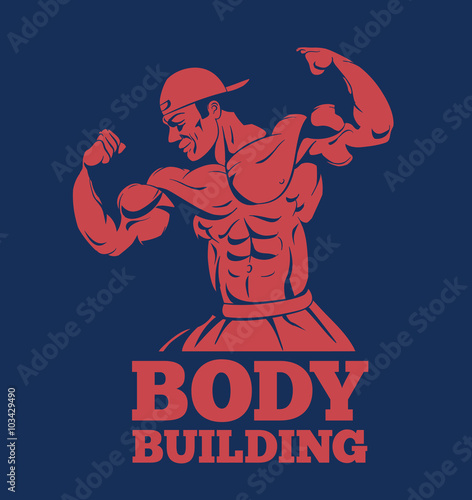 bodybuilder muscle man fitness model posing logo. bodybuilder showing muscles bodybuilding emblem