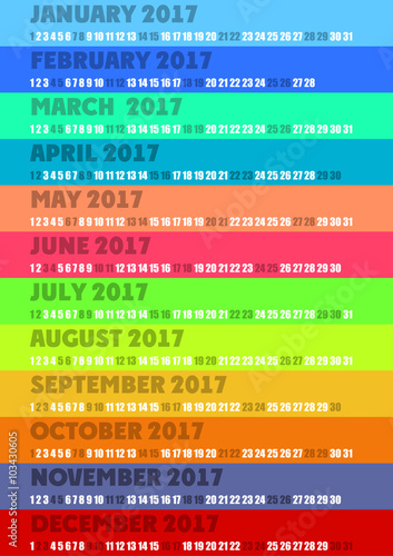 Colored striped calendar 2017