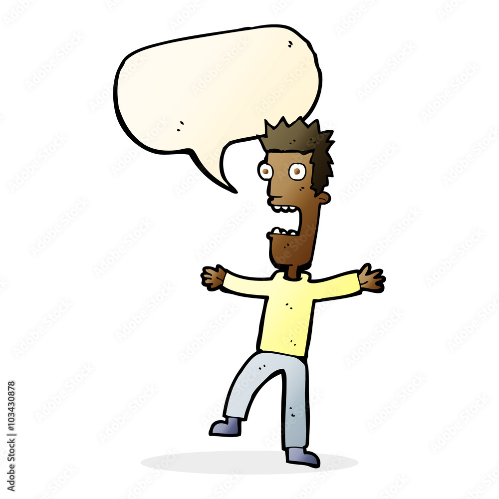 cartoon terrified man with speech bubble