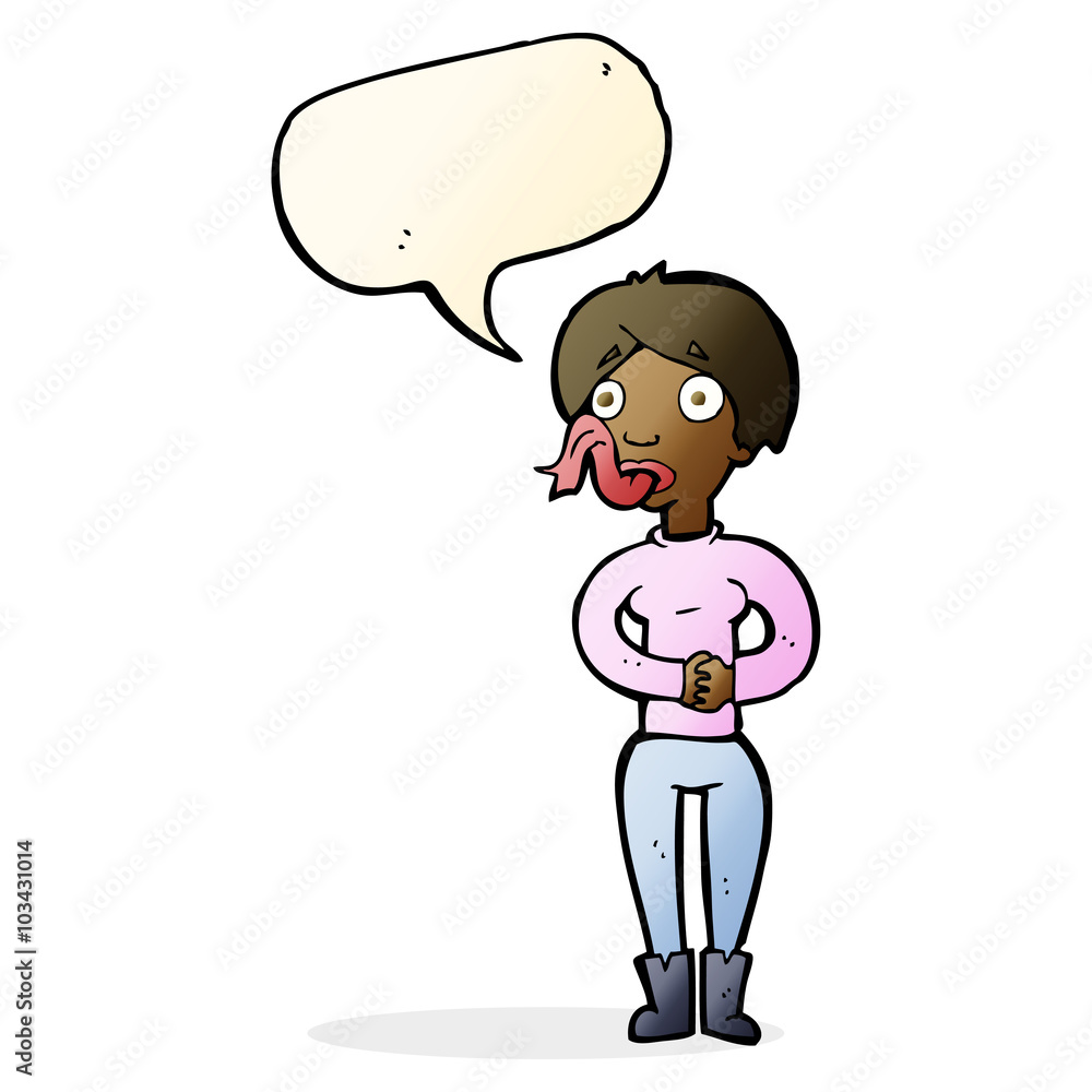 cartoon woman with snake tongue with speech bubble cartoon woman with snake tongue with speech bubble