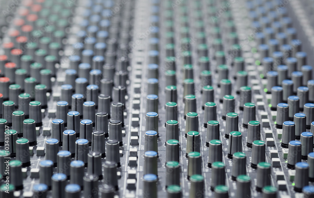audio mixing console closeup audio mixing console closeup