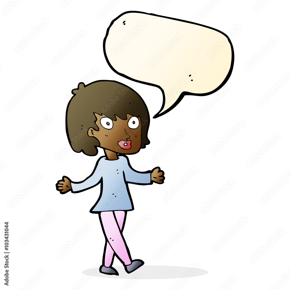 cartoon woman with open arms with speech bubble cartoon woman with open arms with speech bubble