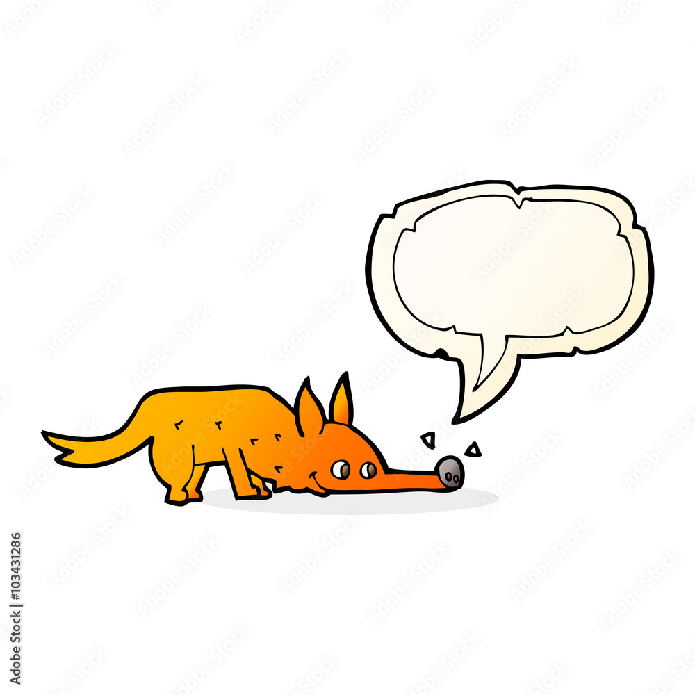 cartoon fox sniffing floor with speech bubble cartoon fox sniffing floor with speech bubble