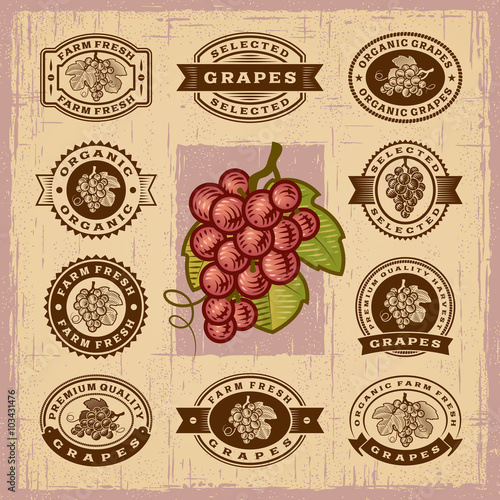 Vintage grapes stamps set