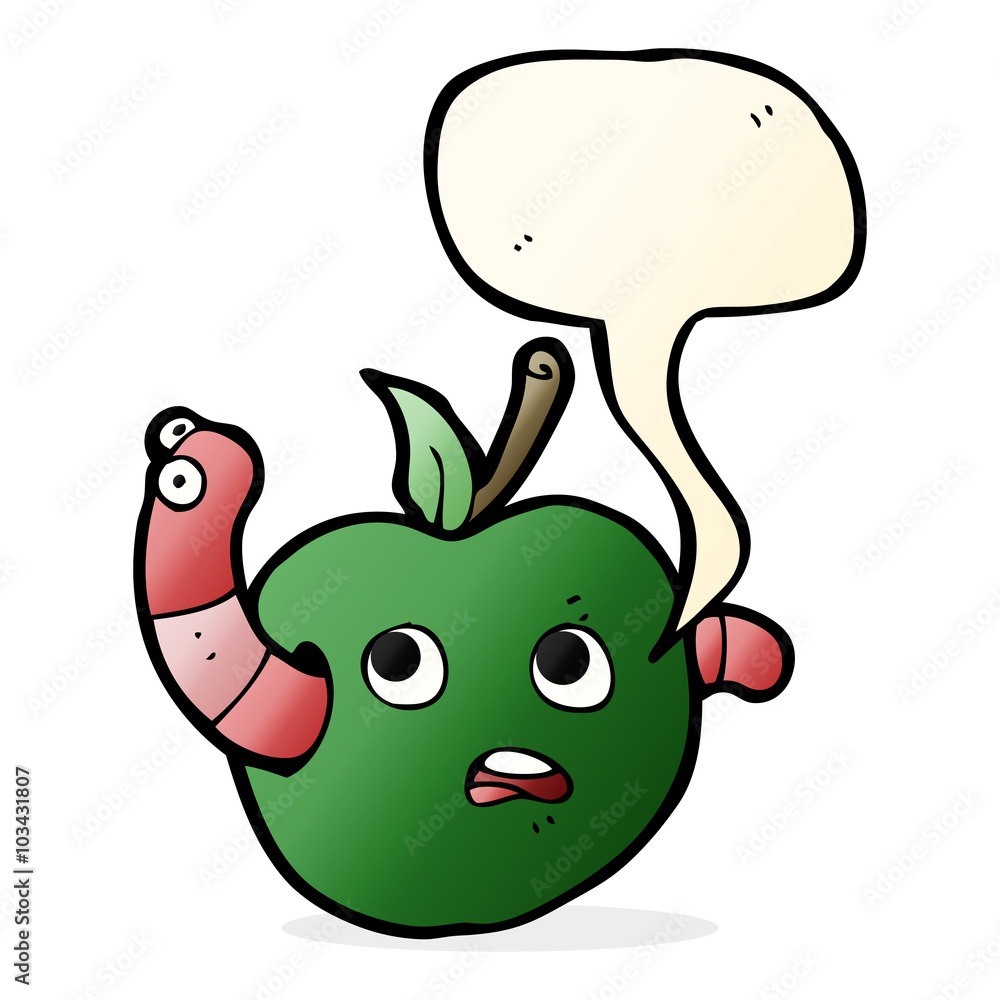 cartoon worm in apple with speech bubble cartoon worm in apple with speech bubble