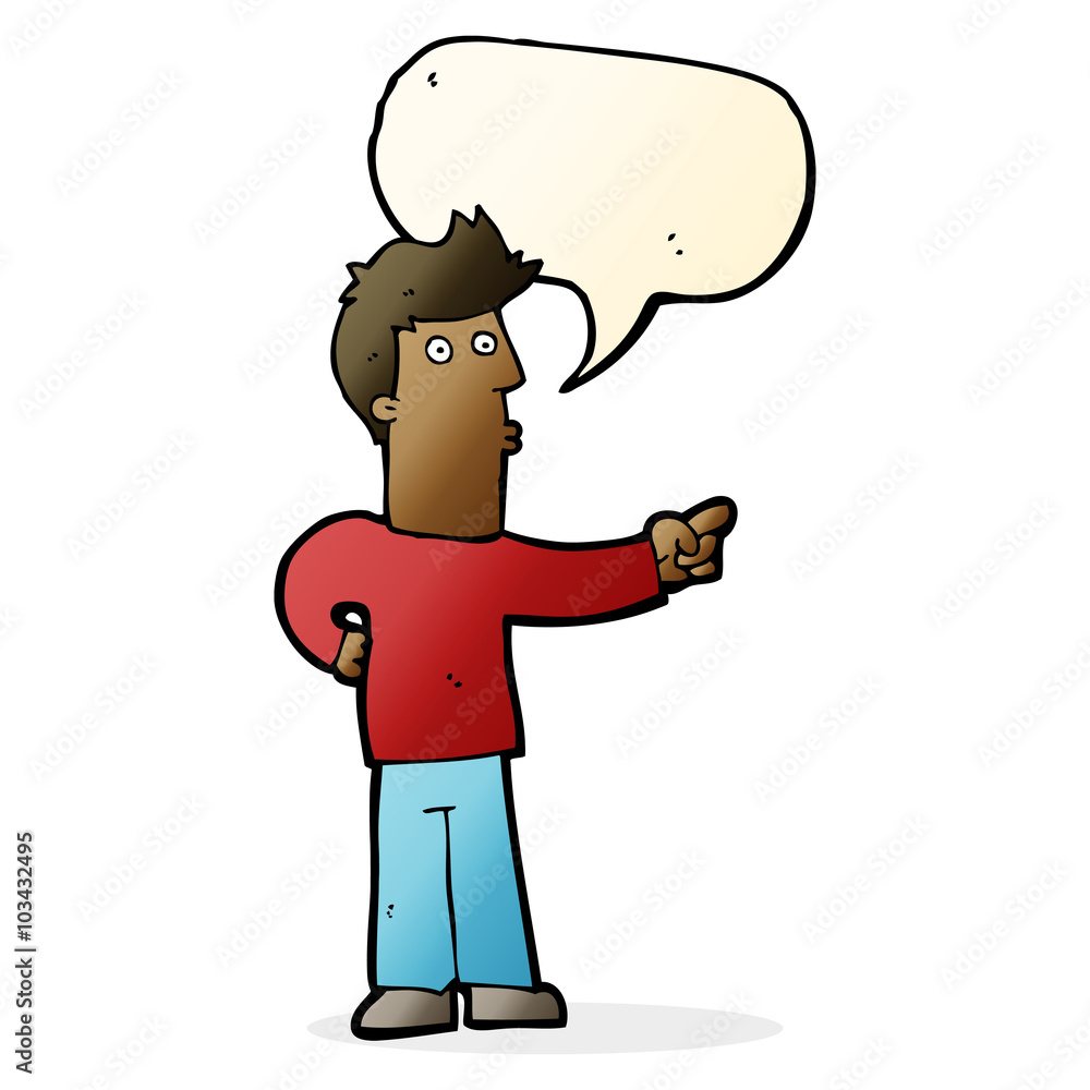 cartoon curious man pointing with speech bubble cartoon curious man pointing with speech bubble
