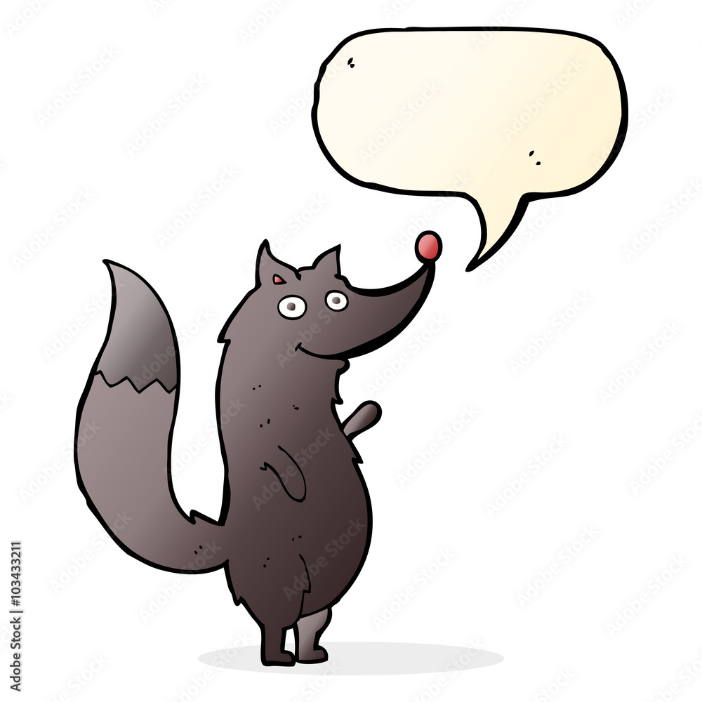 cartoon waving wolf with speech bubble cartoon waving wolf with speech bubble