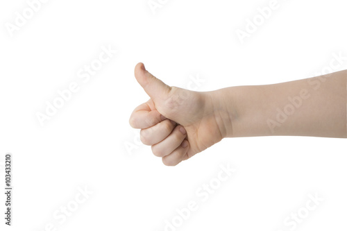 Child hand shows thumb us sign