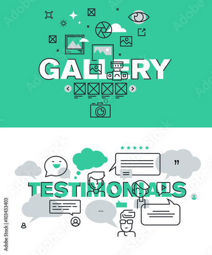 Set of modern vector illustration concepts of words gallery and testimonials. Thin line flat design banners for website and mobile website, easy to use and highly customizable.