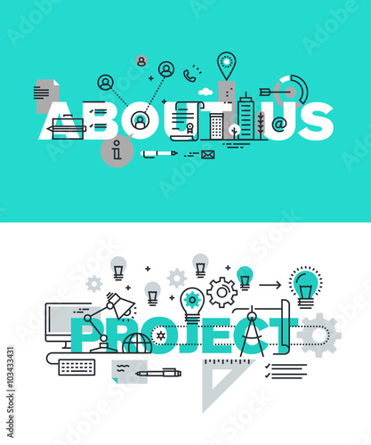 Set of modern vector illustration concepts of words about us and project. Thin line flat design banners for website and mobile website, easy to use and highly customizable.