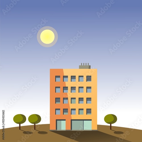 Edificio de apartamentos en un días soleado. Ilustración vectorial