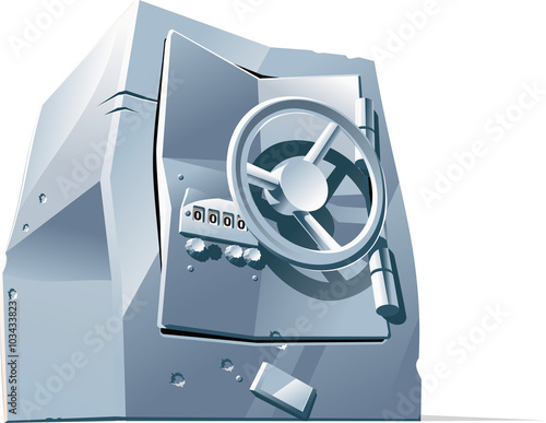 Big damaged bank safe, after frequentative attempts of the breaking.