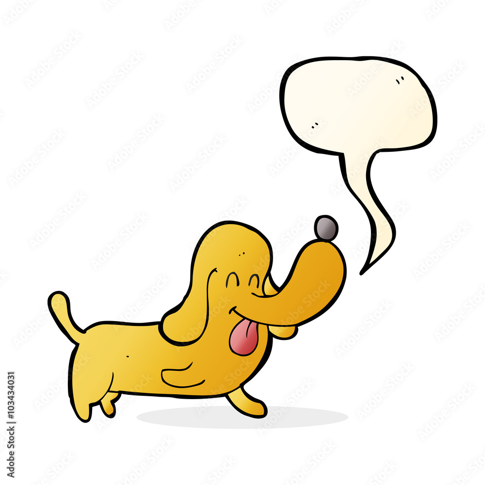 cartoon happy dog with speech bubble