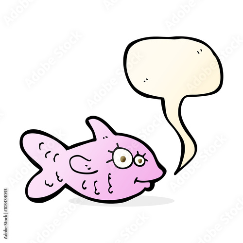 cartoon happy fish with speech bubble