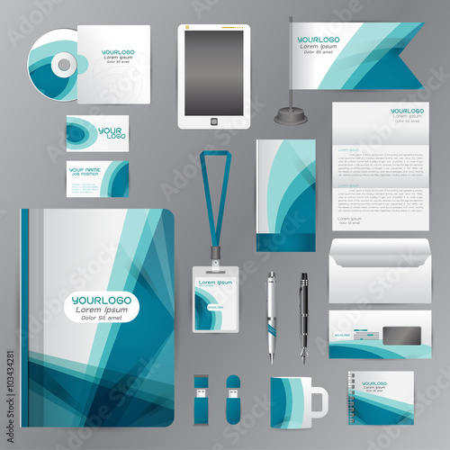 White corporate identity template with blue origami elements. Ve