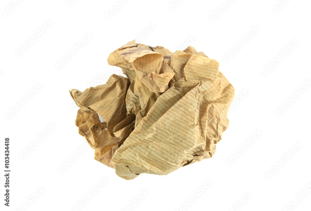 Crumpled recycle paper ball isolated on white background. No idea for concept design. Close up. Crumpled recycle paper ball isolated on white background. No idea for concept design. Close up.