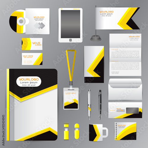 White identity template with Yellow origami elementsVector compa