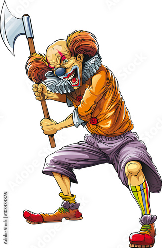 Mad clown killer with axe in hands. This lad ready for all. 