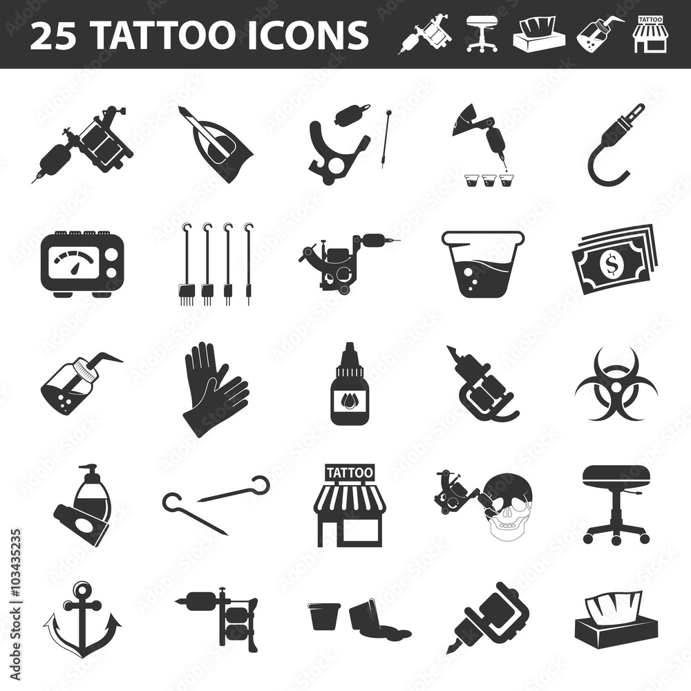 Tattoo, parlor, machine 25 black simple icon. Tattoo studio designed icons.  Stock Vector | Adobe Stock