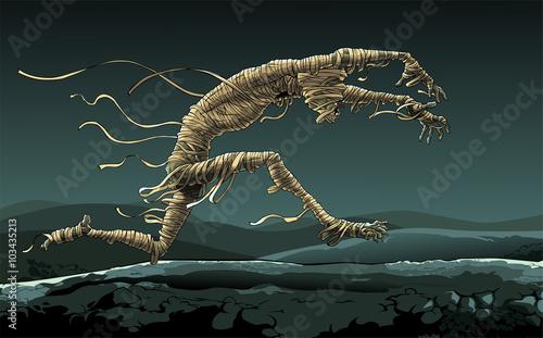 Mummy runs through the desert night