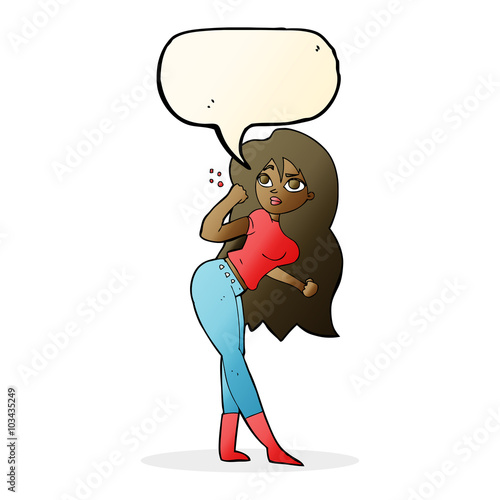 cartoon woman raising fist with speech bubble