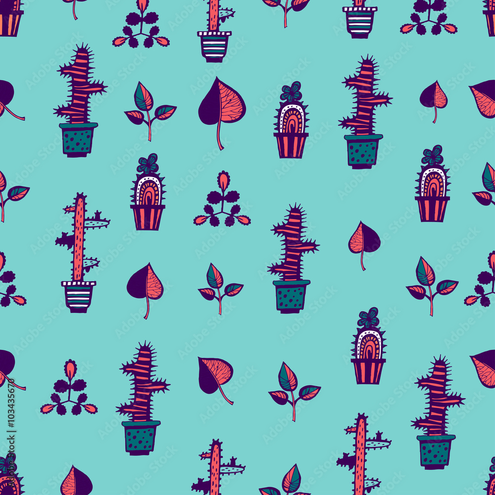 Cactuses pattern with leaves Cactuses pattern with leaves