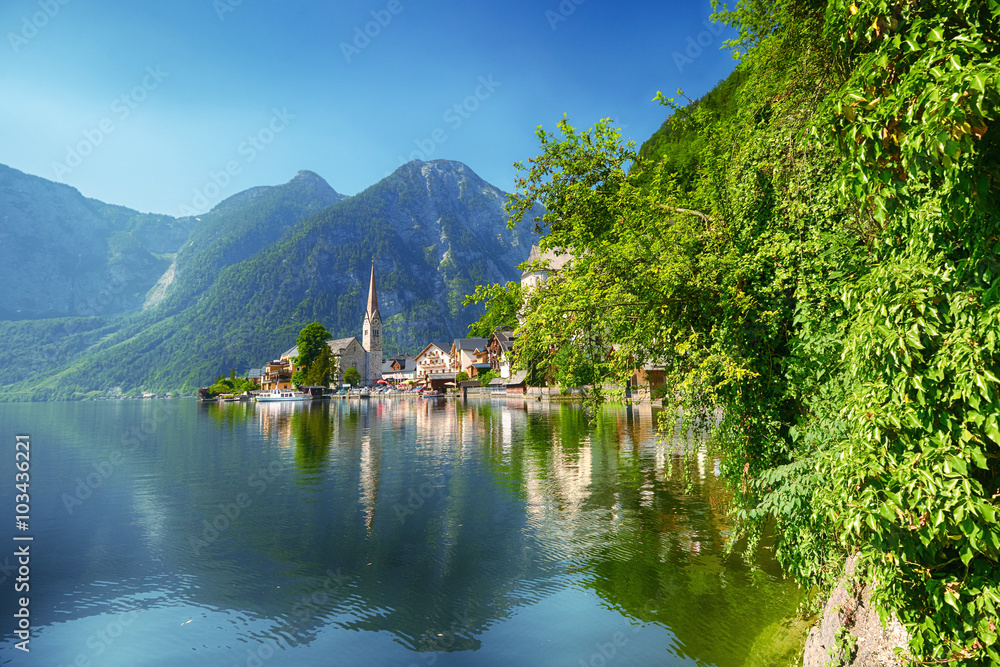 village on lake shore