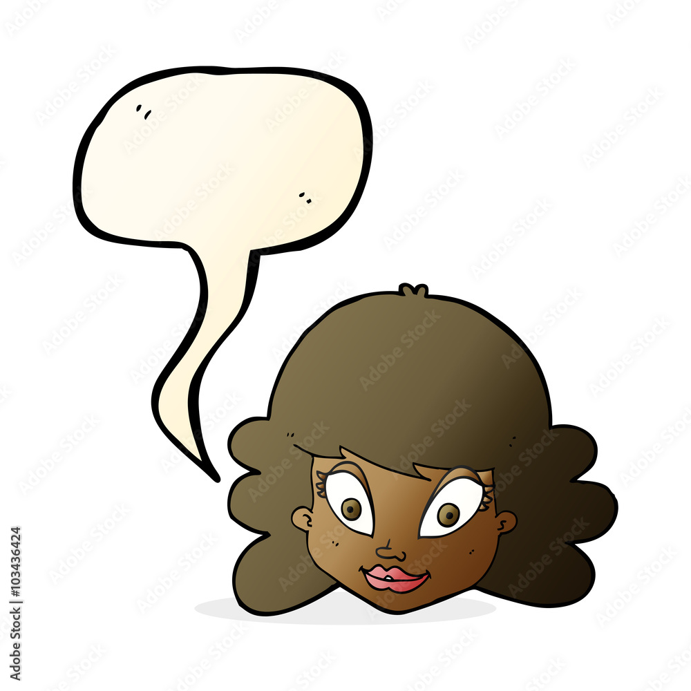 cartoon happy female face with speech bubble cartoon happy female face with speech bubble